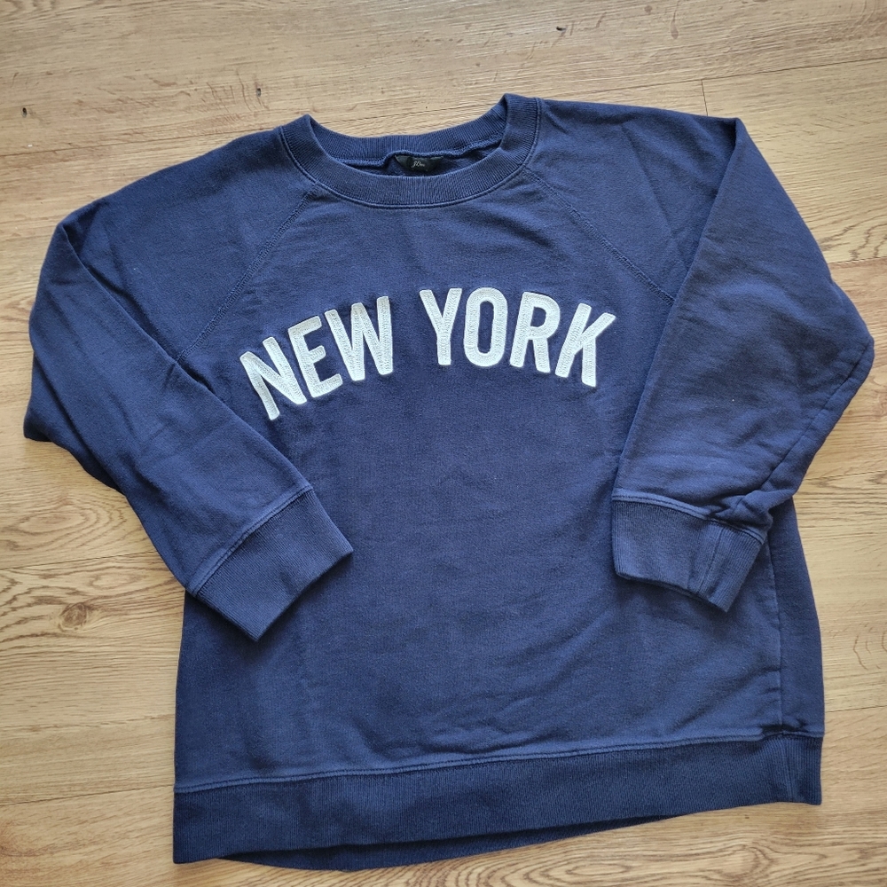 J Crew Ladies Medium New York Navy Sweatshirt 3/4 Sleeve